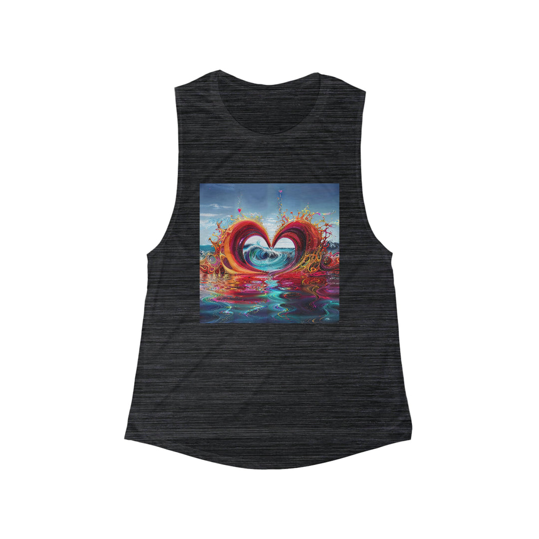 Vibrant Heart Waves - Women's Flowy Scoop Muscle Tank - Tank Top - g(0D·IO) - S - Black Slub -