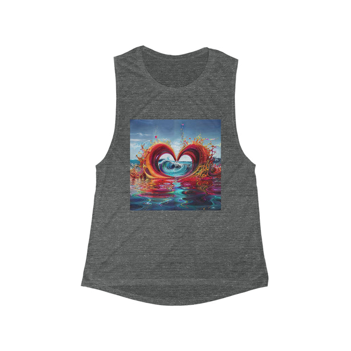 Vibrant Heart Waves - Women's Flowy Scoop Muscle Tank - Tank Top - g(0D·IO) - S - Asphalt Slub -