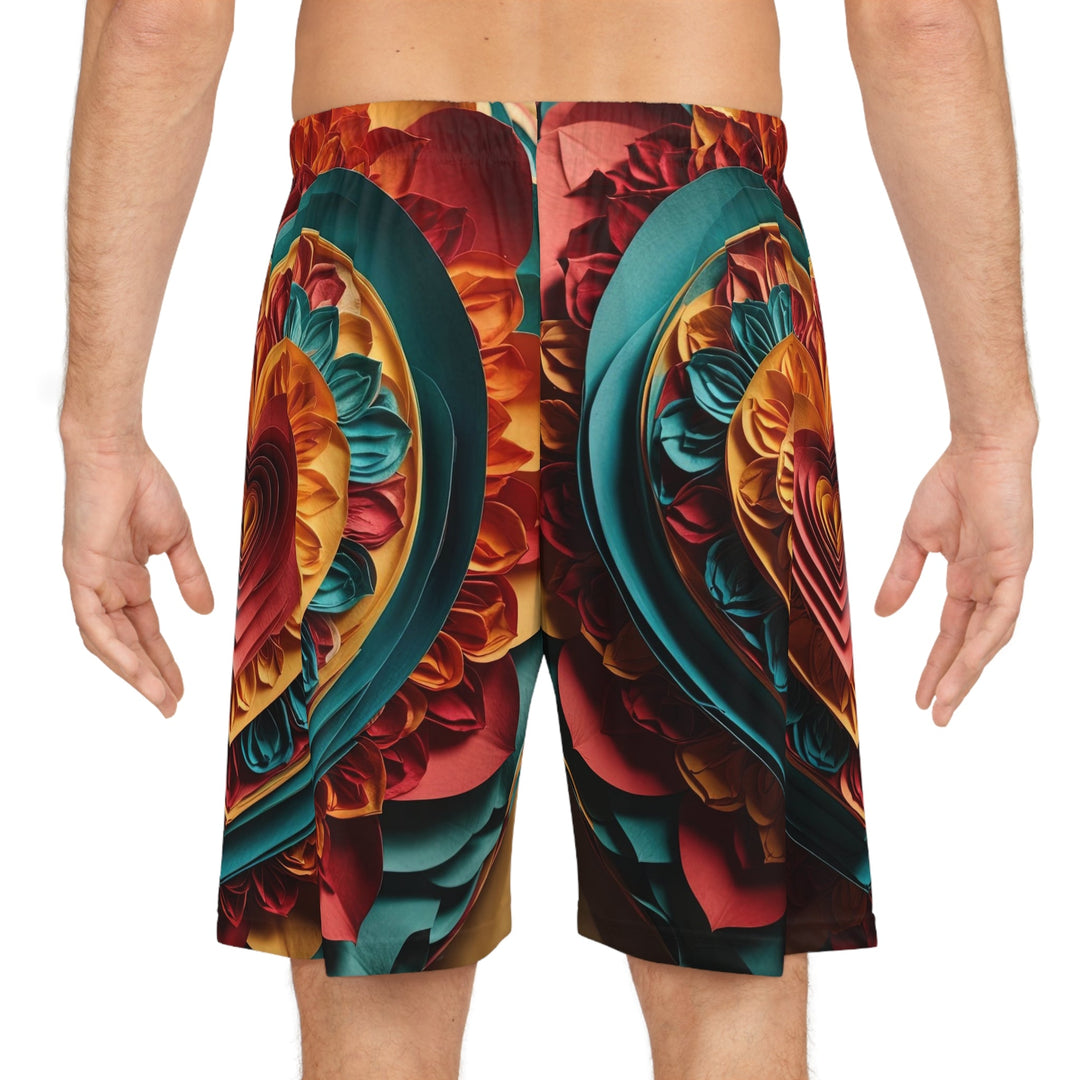 Vibrant Layered Heart - AOP Basketball Shorts - All Over Prints - g(0D·IO) - Seam thread color automatically matched to design - XS -