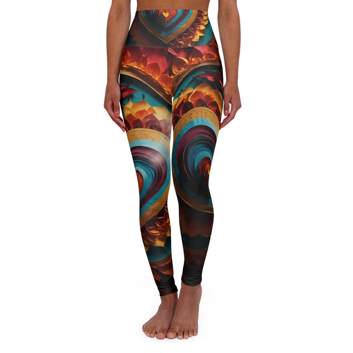 Vibrant Layered Heart - High Waisted AOP Yoga Leggings - All Over Prints - g(0D·IO) - XS - -