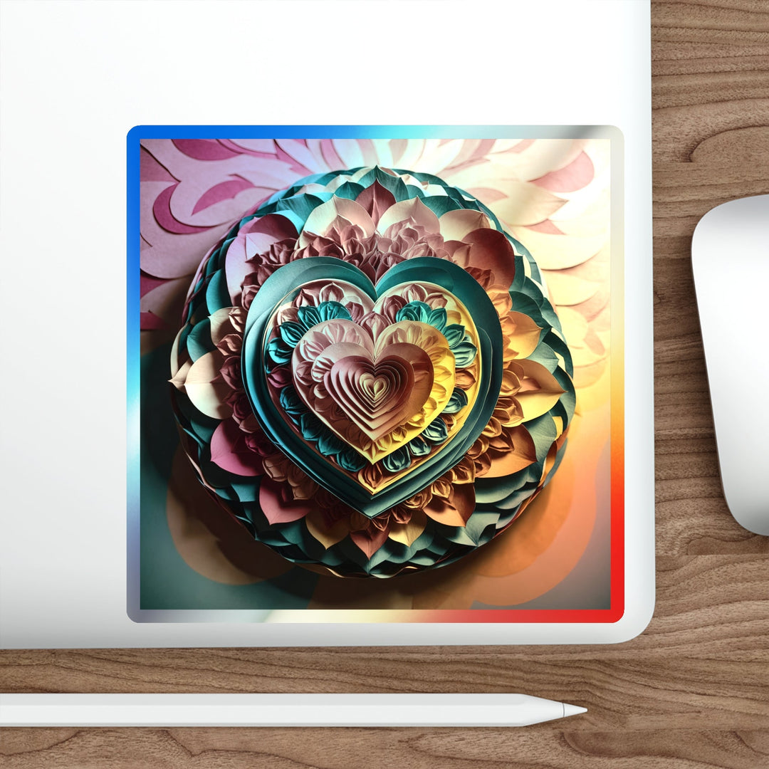 Vibrant Layered Heart - Holographic Die-Cut Sticker - Paper products - g(0D·IO) - 5" × 5" - Die-Cut - Holographic