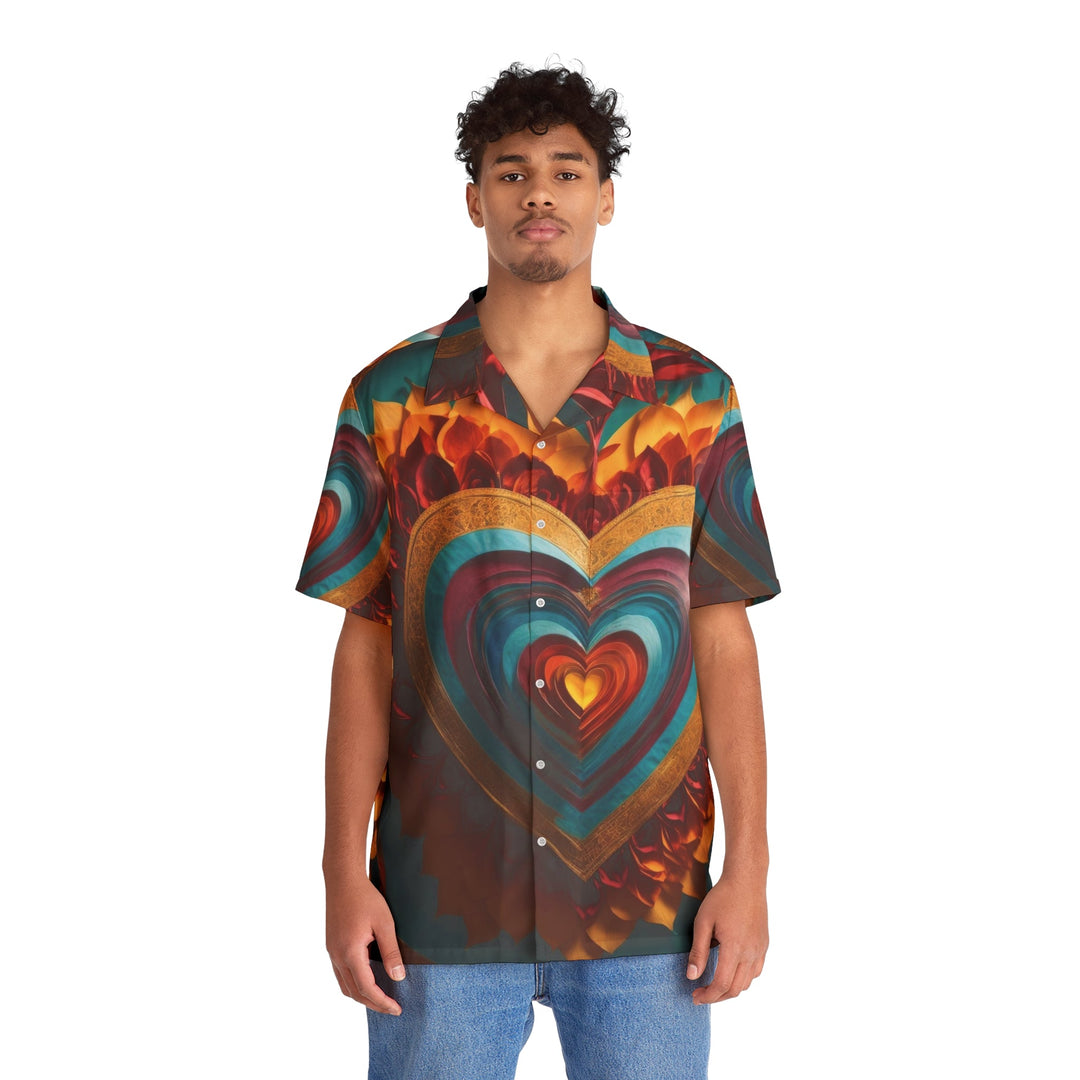 Vibrant Layered Heart - Men's Hawaiian Shirt - All Over Prints - g(0D·IO) - S - Black -