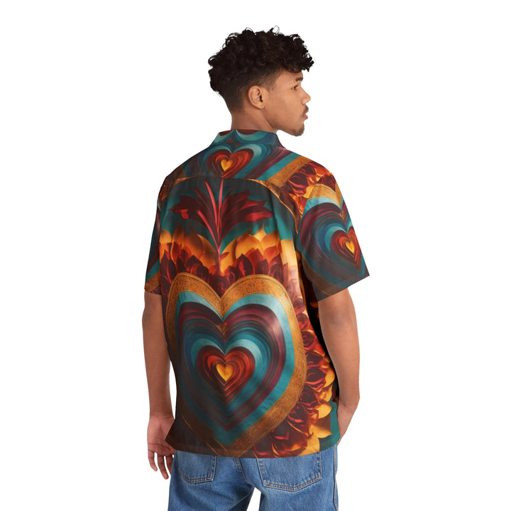 Vibrant Layered Heart - Men's Hawaiian Shirt - All Over Prints - g(0D·IO) - S - Black -