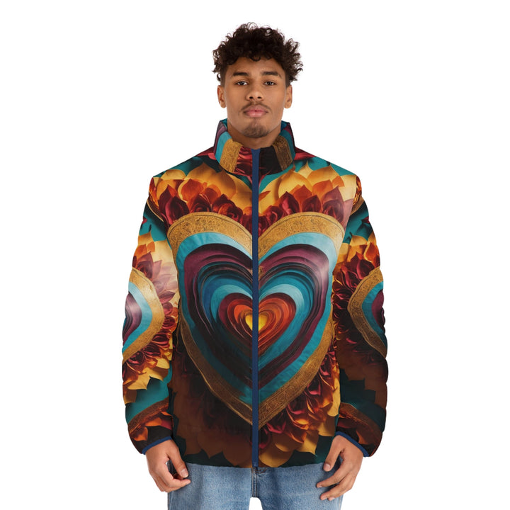 Vibrant Layered Heart - Puffer Jacket - All Over Prints - g(0D·IO) - S - Black zipper -