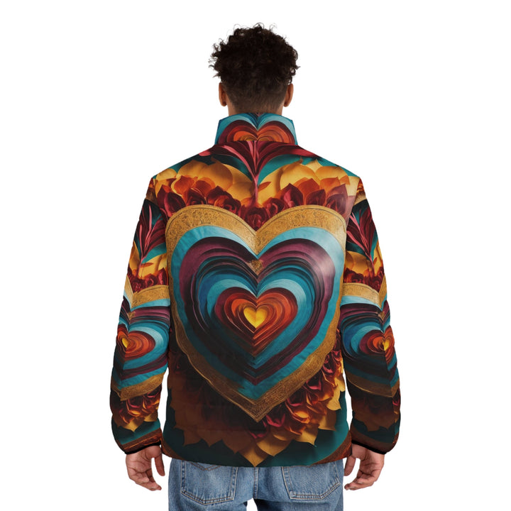 Vibrant Layered Heart - Puffer Jacket - All Over Prints - g(0D·IO) - S - Black zipper -