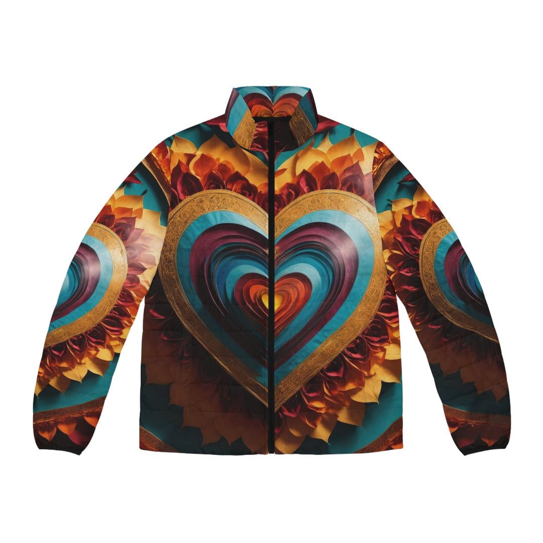 Vibrant Layered Heart - Puffer Jacket - All Over Prints - g(0D·IO) - S - Black zipper -