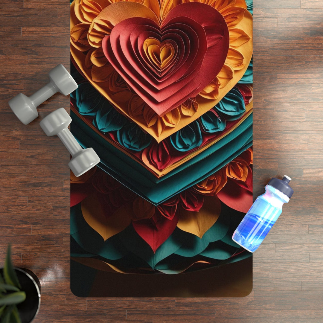 Vibrant Layered Heart - Yoga Mat - Home Decor - g(0D·IO) - 24” x 68” - -