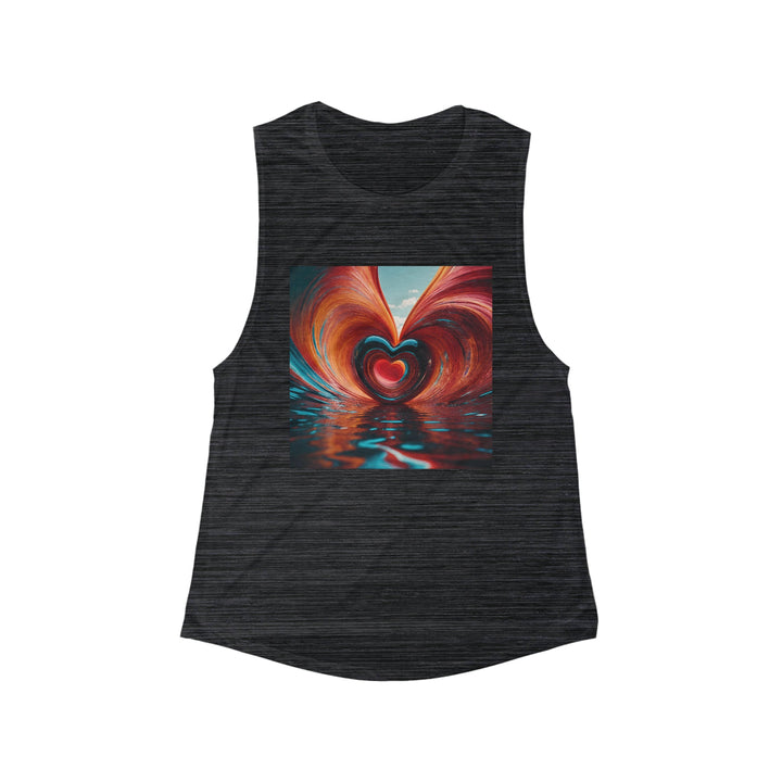 Vibrant Liquid Heart - Women's Flowy Scoop Muscle Tank - Tank Top - g(0D·IO) - S - Black Slub -