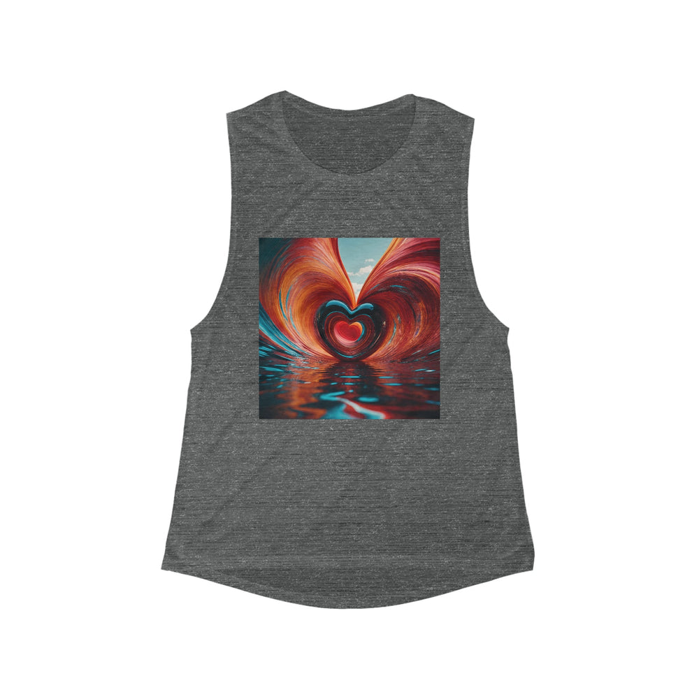 Vibrant Liquid Heart - Women's Flowy Scoop Muscle Tank - Tank Top - g(0D·IO) - S - Asphalt Slub -