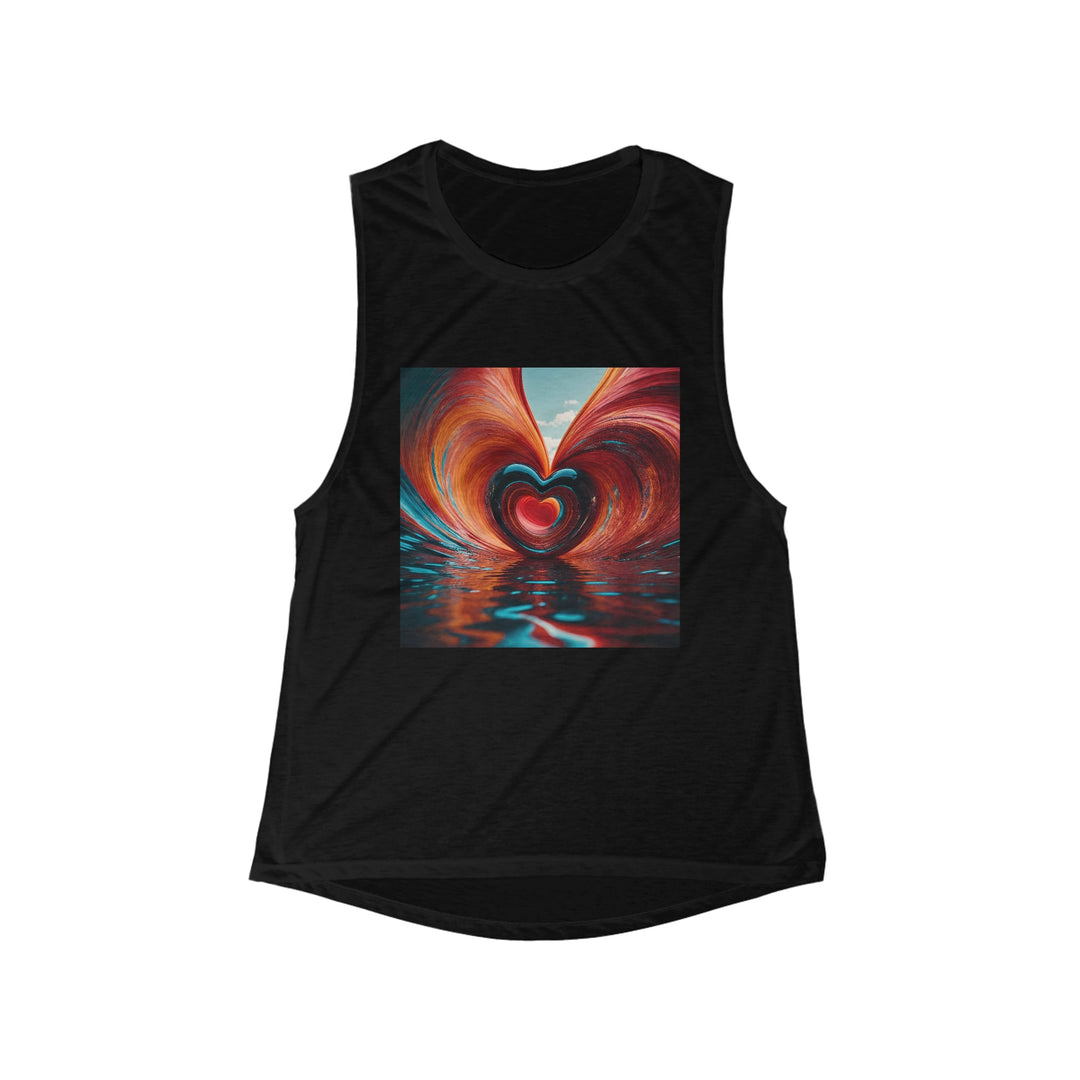 Vibrant Liquid Heart - Women's Flowy Scoop Muscle Tank - Tank Top - g(0D·IO) - S - Black -