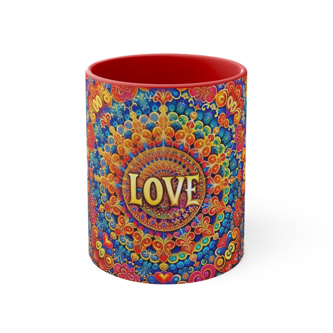 Vibrant Love Mandala - Accent Coffee Mug - Mug - g(0D·IO) - Red - 11oz -