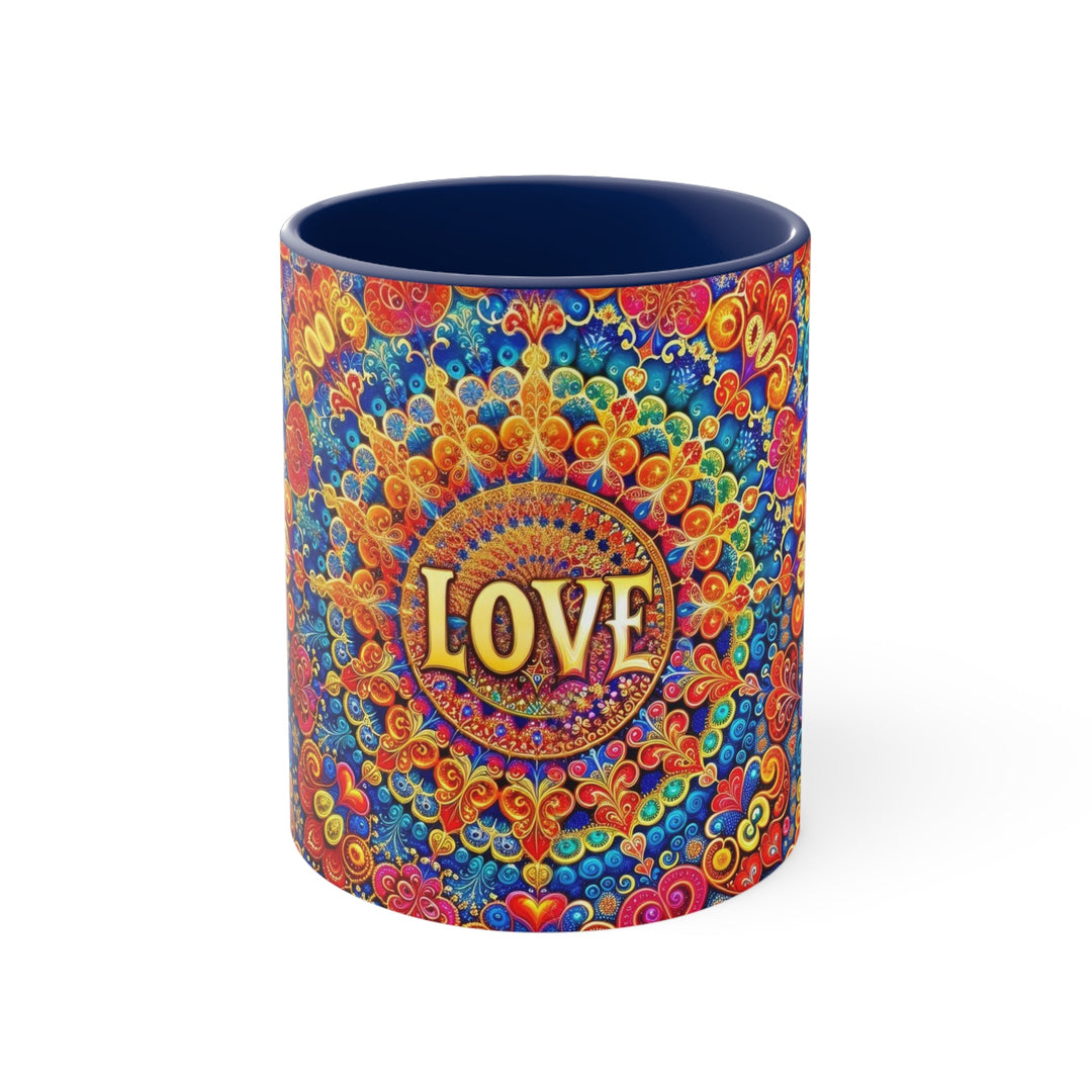 Vibrant Love Mandala - Accent Coffee Mug - Mug - g(0D·IO) - Navy - 11oz -