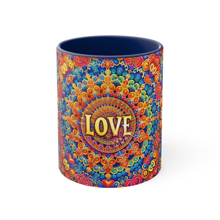 Vibrant Love Mandala - Accent Coffee Mug - Mug - g(0D·IO) - Navy - 11oz -