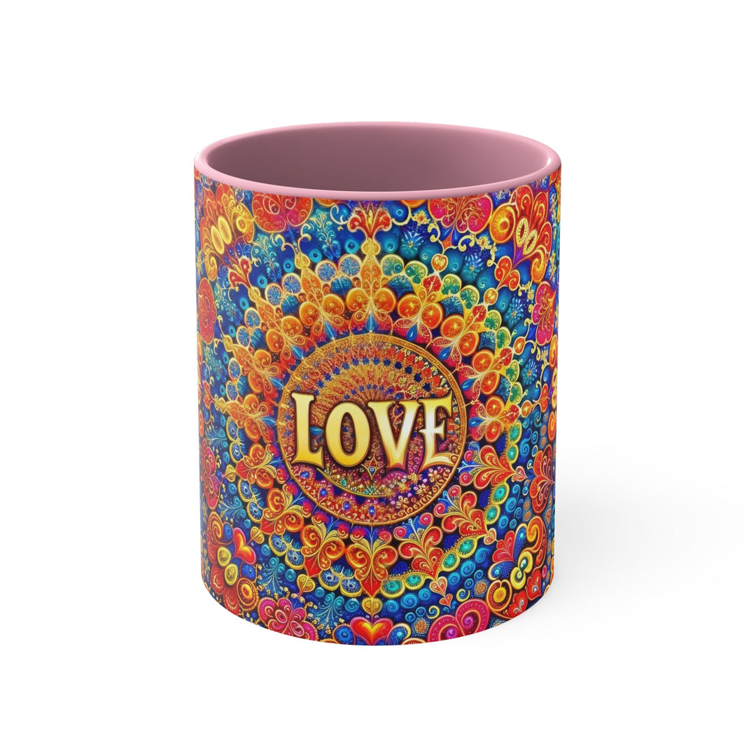 Vibrant Love Mandala - Accent Coffee Mug - Mug - g(0D·IO) - Pink - 11oz -