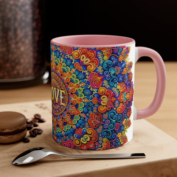 Vibrant Love Mandala - Accent Coffee Mug - Mug - g(0D·IO) - Pink - 11oz -