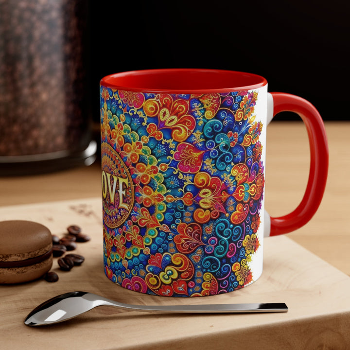 Vibrant Love Mandala - Accent Coffee Mug - Mug - g(0D·IO) - Pink - 11oz -