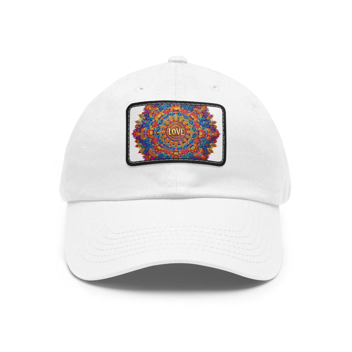 Vibrant Love Mandala - Dad Hat - Hats - g(0D·IO) - White / Black patch - Rectangle - One size