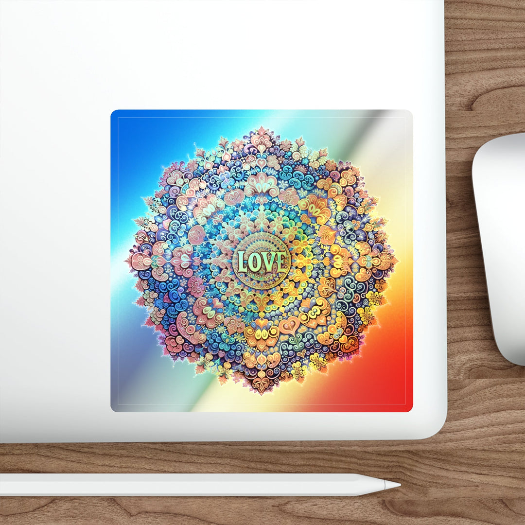 Vibrant Love Mandala - Holographic Die-Cut Sticker - Paper products - g(0D·IO) - 5" × 5" - Die-Cut - Holographic