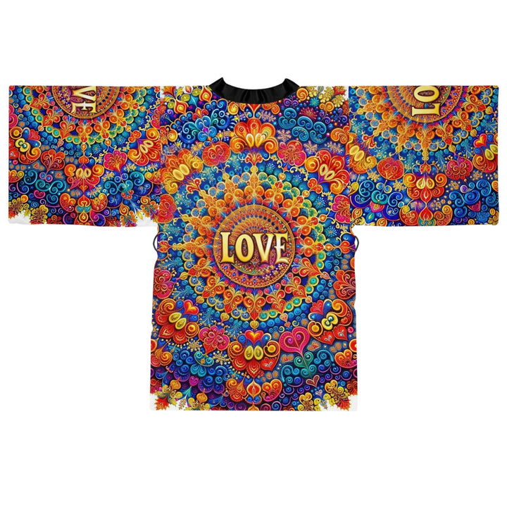 Vibrant Love Mandala - Long Sleeve Kimono Robe - All Over Prints - g(0D·IO) - XS - Black -