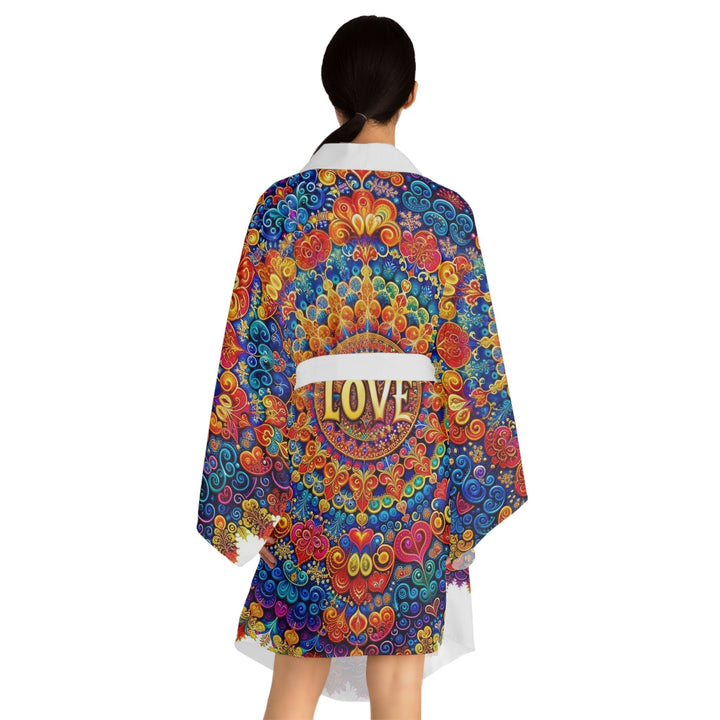 Vibrant Love Mandala - Long Sleeve Kimono Robe - All Over Prints - g(0D·IO) - XS - Black -