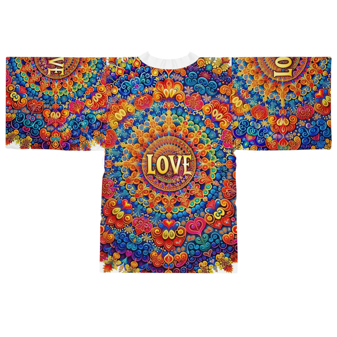 Vibrant Love Mandala - Long Sleeve Kimono Robe - All Over Prints - g(0D·IO) - XS - Black -