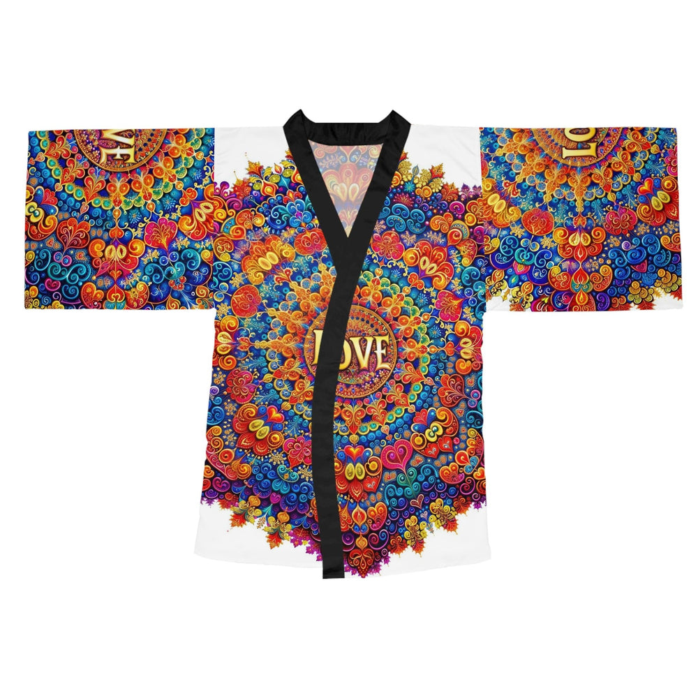 Vibrant Love Mandala - Long Sleeve Kimono Robe - All Over Prints - g(0D·IO) - XS - Black -