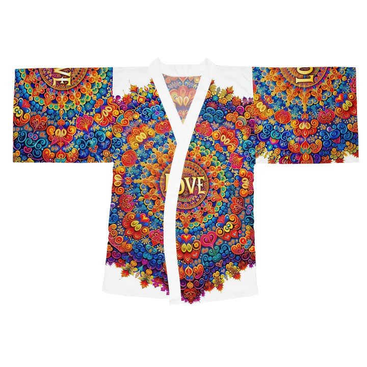 Vibrant Love Mandala - Long Sleeve Kimono Robe - All Over Prints - g(0D·IO) - XS - White -