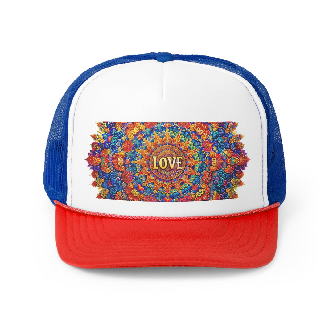 Vibrant Love Mandala - Trucker Hat - Hats - g(0D·IO) - Blue/Red - One size -