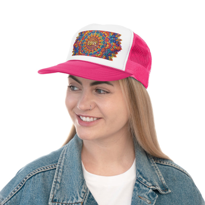 Vibrant Love Mandala - Trucker Hat - Hats - g(0D·IO) - Pink - One size -