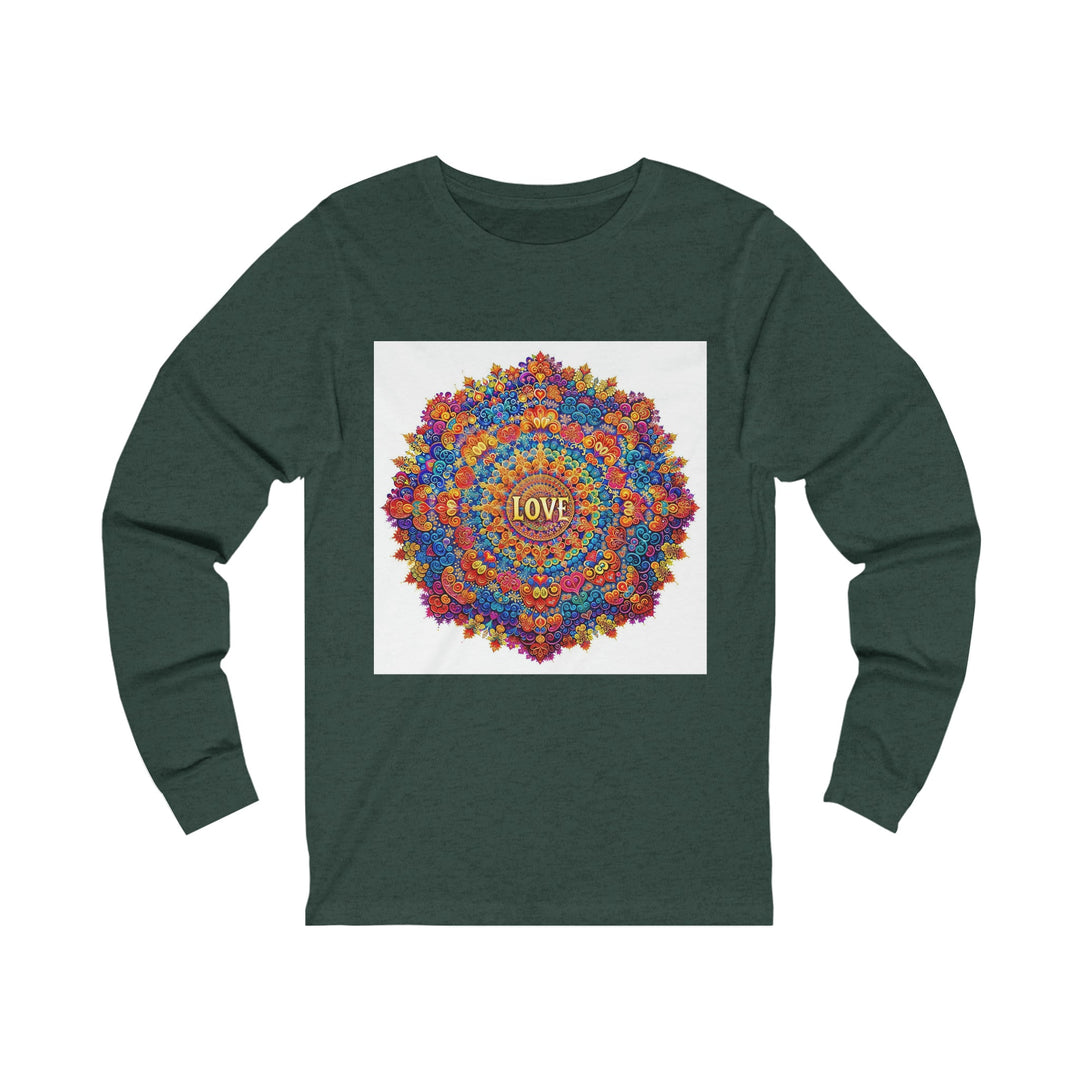 Vibrant Love Mandala - Unisex Jersey Long Sleeve Tee - Long-sleeve - g(0D·IO) - S - Heather Forest -