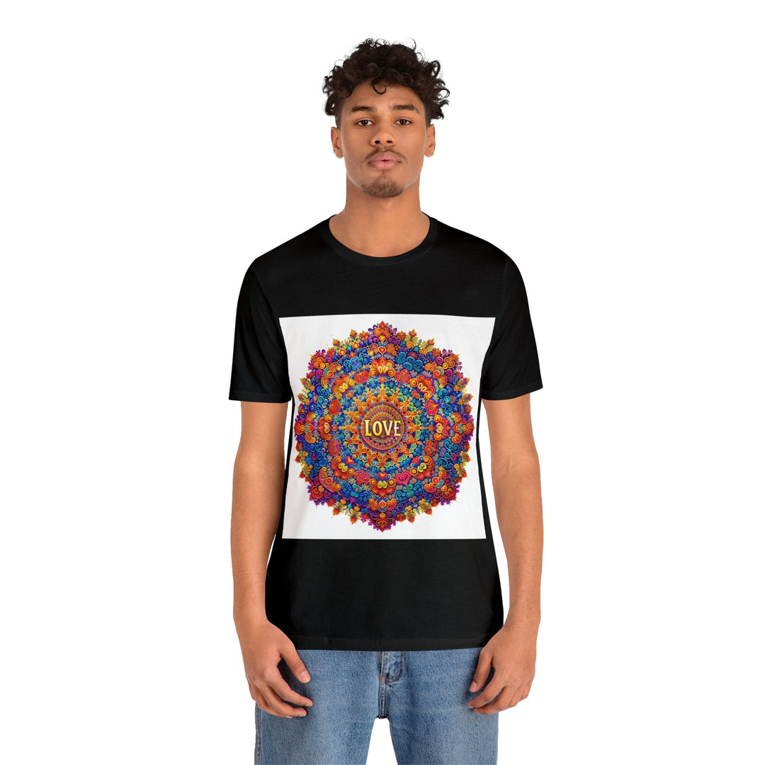 Vibrant Love Mandala - Unisex Jersey Short Sleeve Tee - T-Shirt - g(0D·IO) - Black - S -