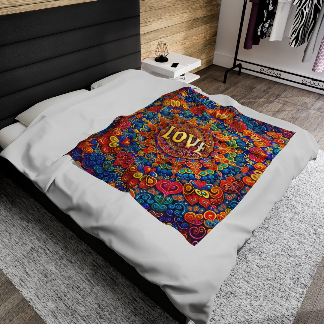 Vibrant Love Mandala - Velveteen Plush Blanket - All Over Prints - g(0D·IO) - 60" × 80" - -