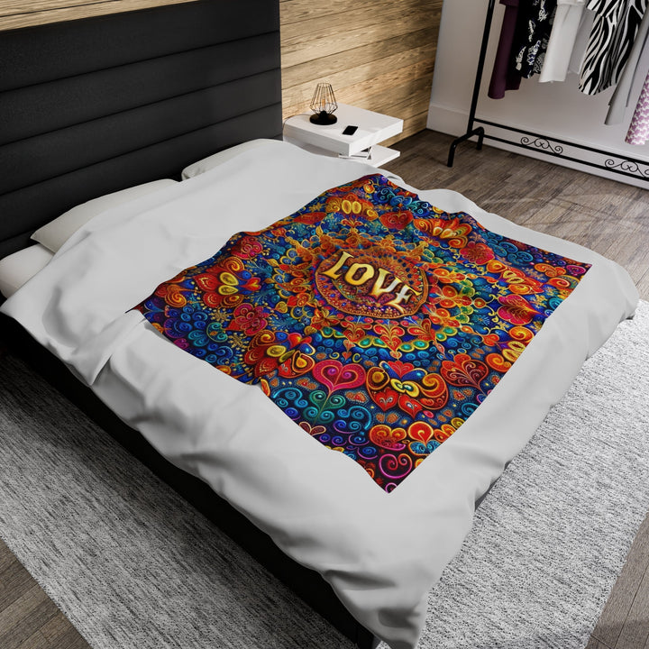 Vibrant Love Mandala - Velveteen Plush Blanket - All Over Prints - g(0D·IO) - 60" × 80" - -