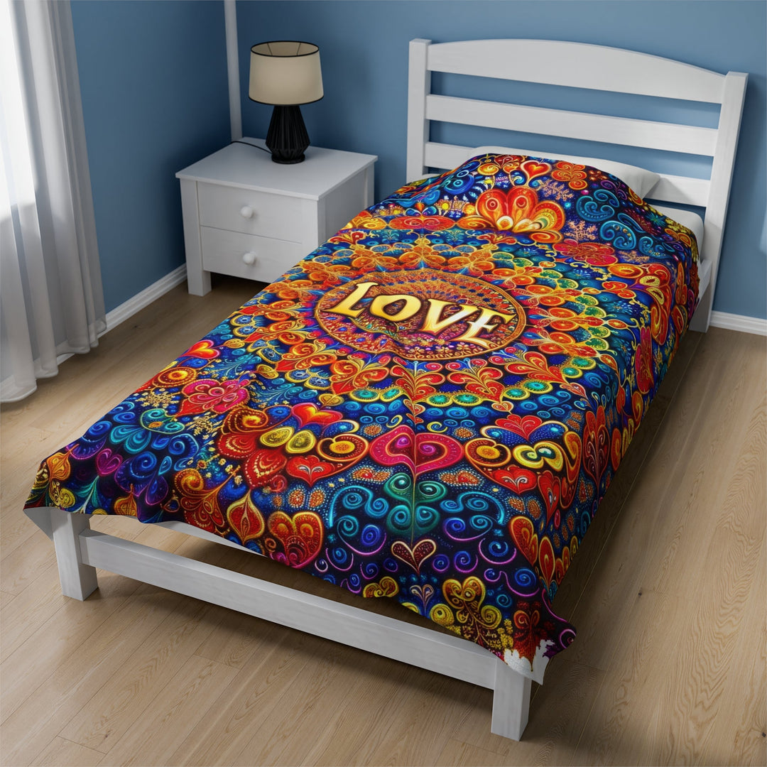 Vibrant Love Mandala - Velveteen Plush Blanket - All Over Prints - g(0D·IO) - 60" × 80" - -