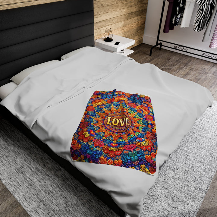 Vibrant Love Mandala - Velveteen Plush Blanket - All Over Prints - g(0D·IO) - 60" × 80" - -