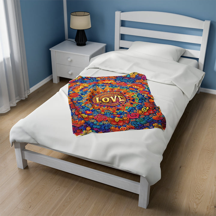 Vibrant Love Mandala - Velveteen Plush Blanket - All Over Prints - g(0D·IO) - 60" × 80" - -