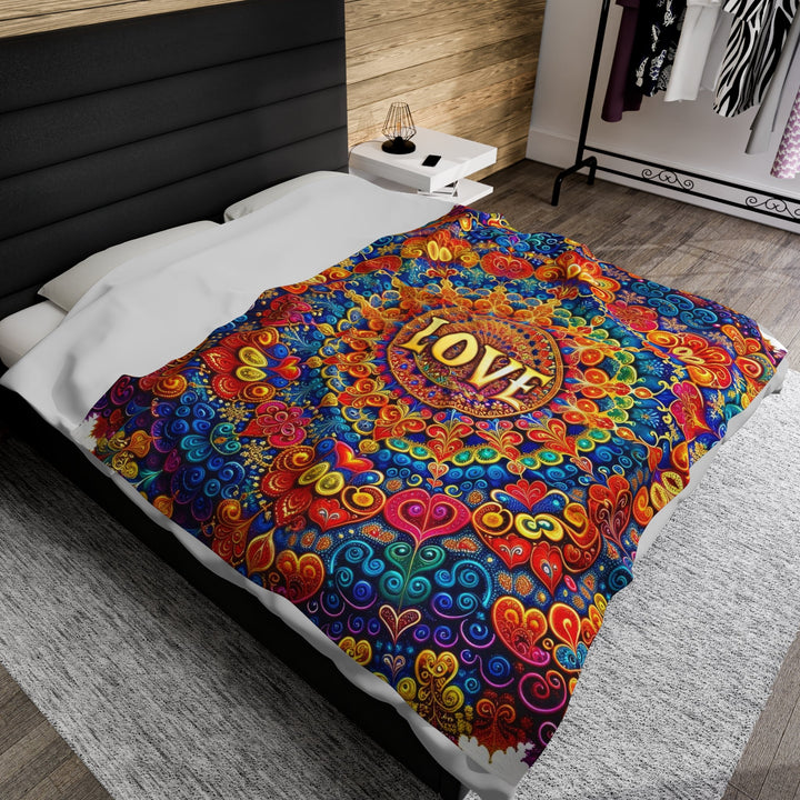 Vibrant Love Mandala - Velveteen Plush Blanket - All Over Prints - g(0D·IO) - 60" × 80" - -