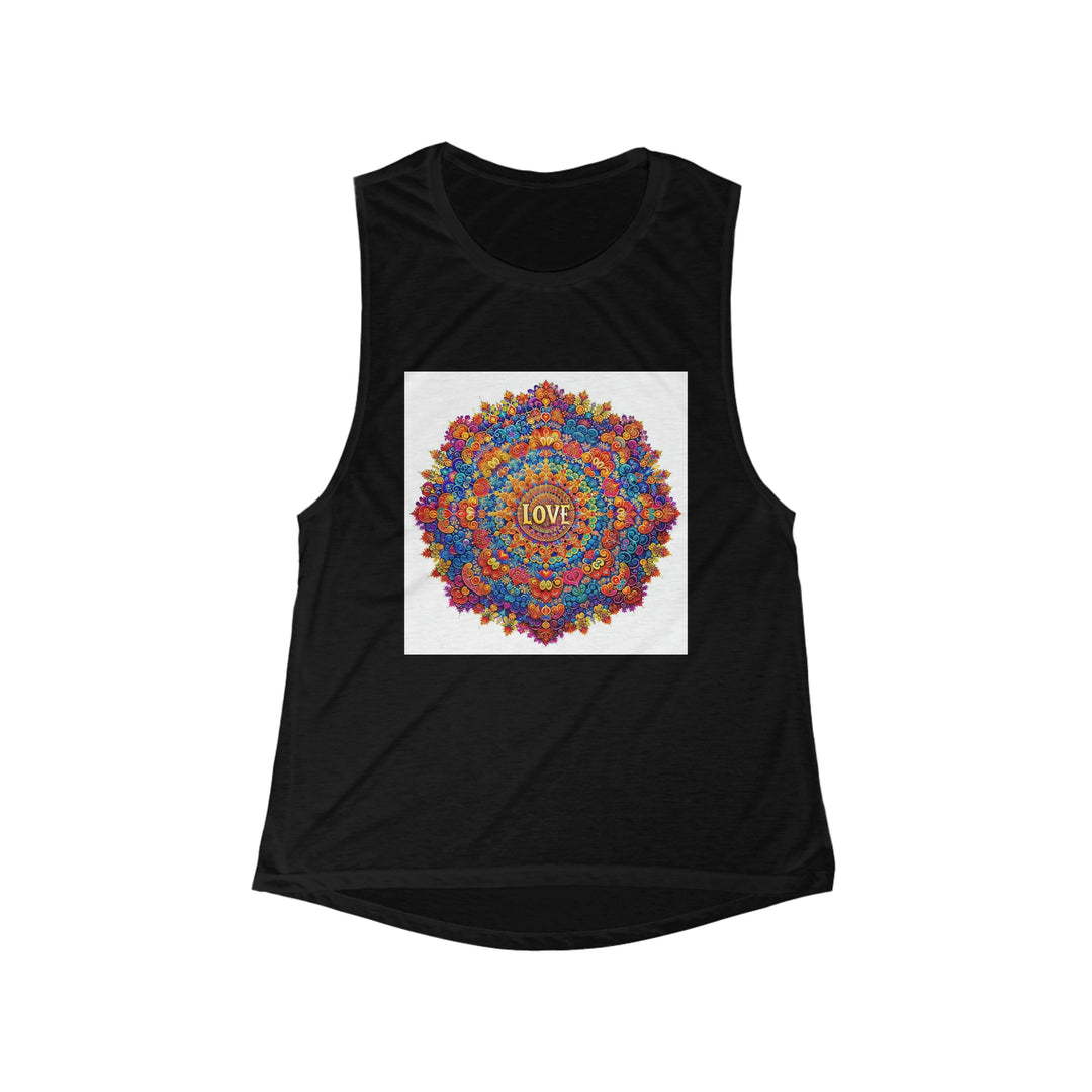 Vibrant Love Mandala - Women's Flowy Scoop Muscle Tank - Tank Top - g(0D·IO) - S - Black -