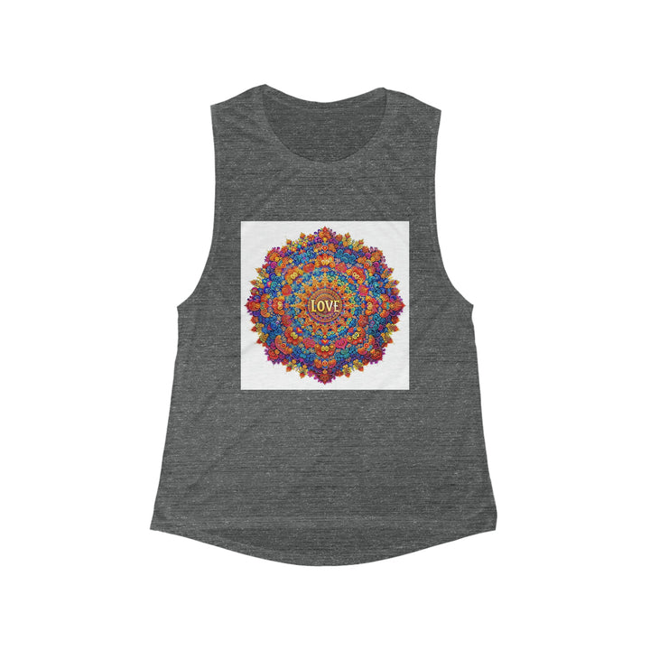 Vibrant Love Mandala - Women's Flowy Scoop Muscle Tank - Tank Top - g(0D·IO) - S - Asphalt Slub -