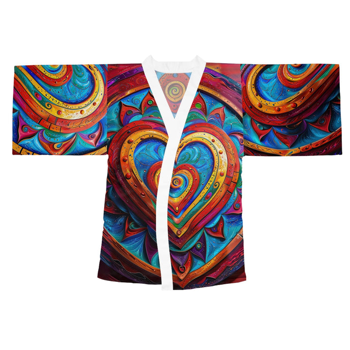 Vibrant Love Spiral - Long Sleeve Kimono Robe - All Over Prints - g(0D·IO) - XS - White -