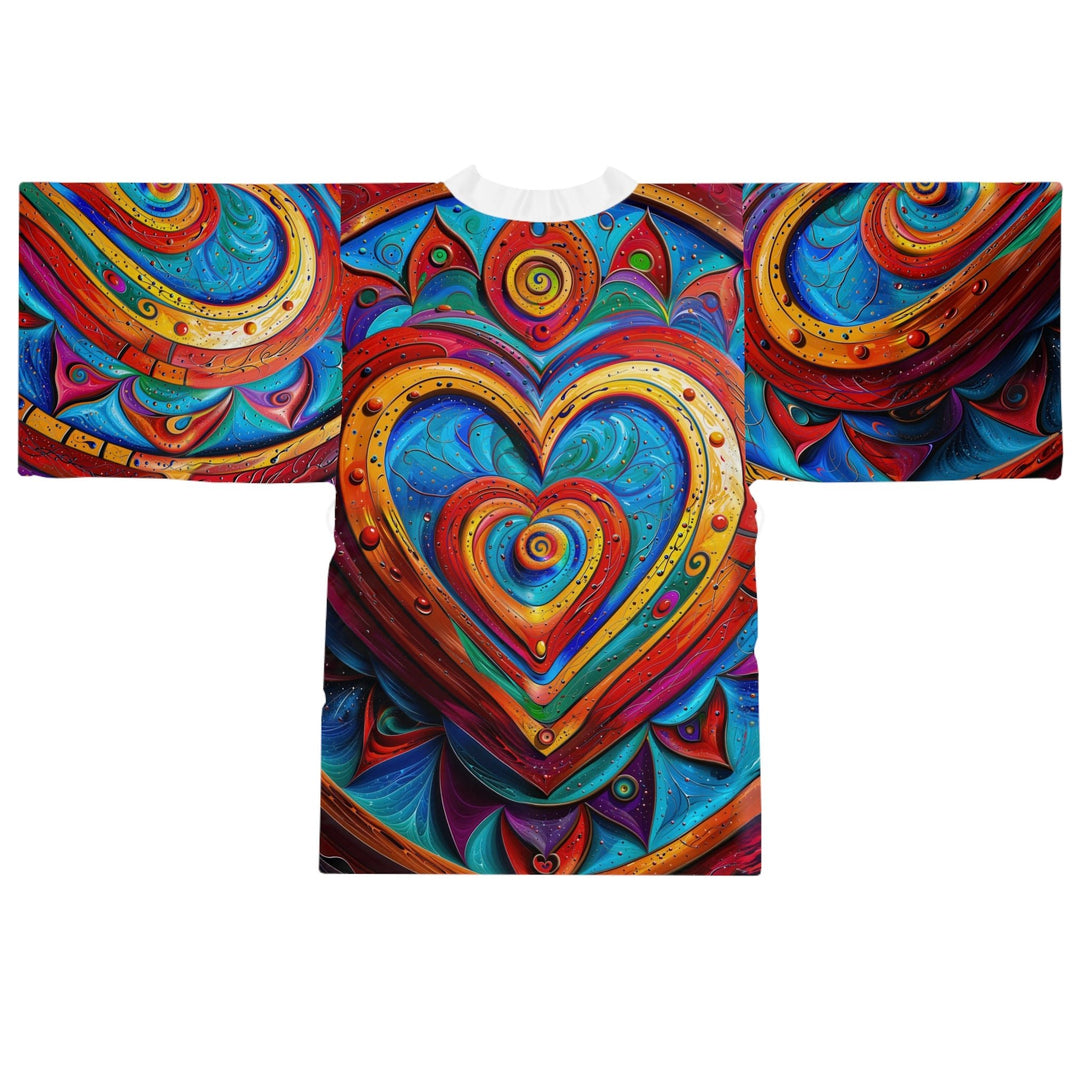 Vibrant Love Spiral - Long Sleeve Kimono Robe - All Over Prints - g(0D·IO) - XS - Black -