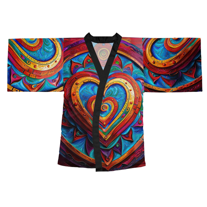 Vibrant Love Spiral - Long Sleeve Kimono Robe - All Over Prints - g(0D·IO) - XS - Black -