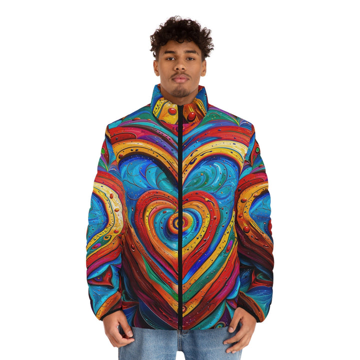 Vibrant Love Spiral - Puffer Jacket - All Over Prints - g(0D·IO) - S - Black zipper -