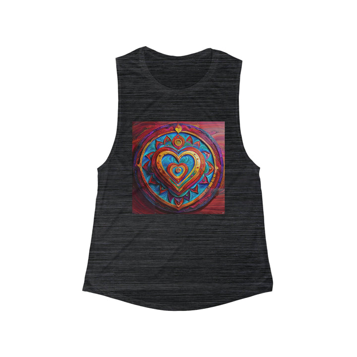 Vibrant Love Spiral - Women's Flowy Scoop Muscle Tank - Tank Top - g(0D·IO) - S - Black Slub -