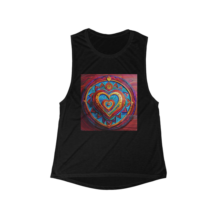 Vibrant Love Spiral - Women's Flowy Scoop Muscle Tank - Tank Top - g(0D·IO) - S - Black -