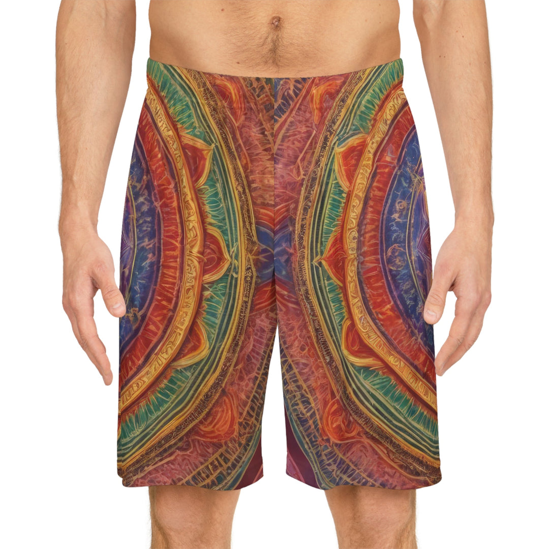 Vibrant Mandala Essence - AOP Basketball Shorts - All Over Prints - g(0D·IO) - Seam thread color automatically matched to design - XS -