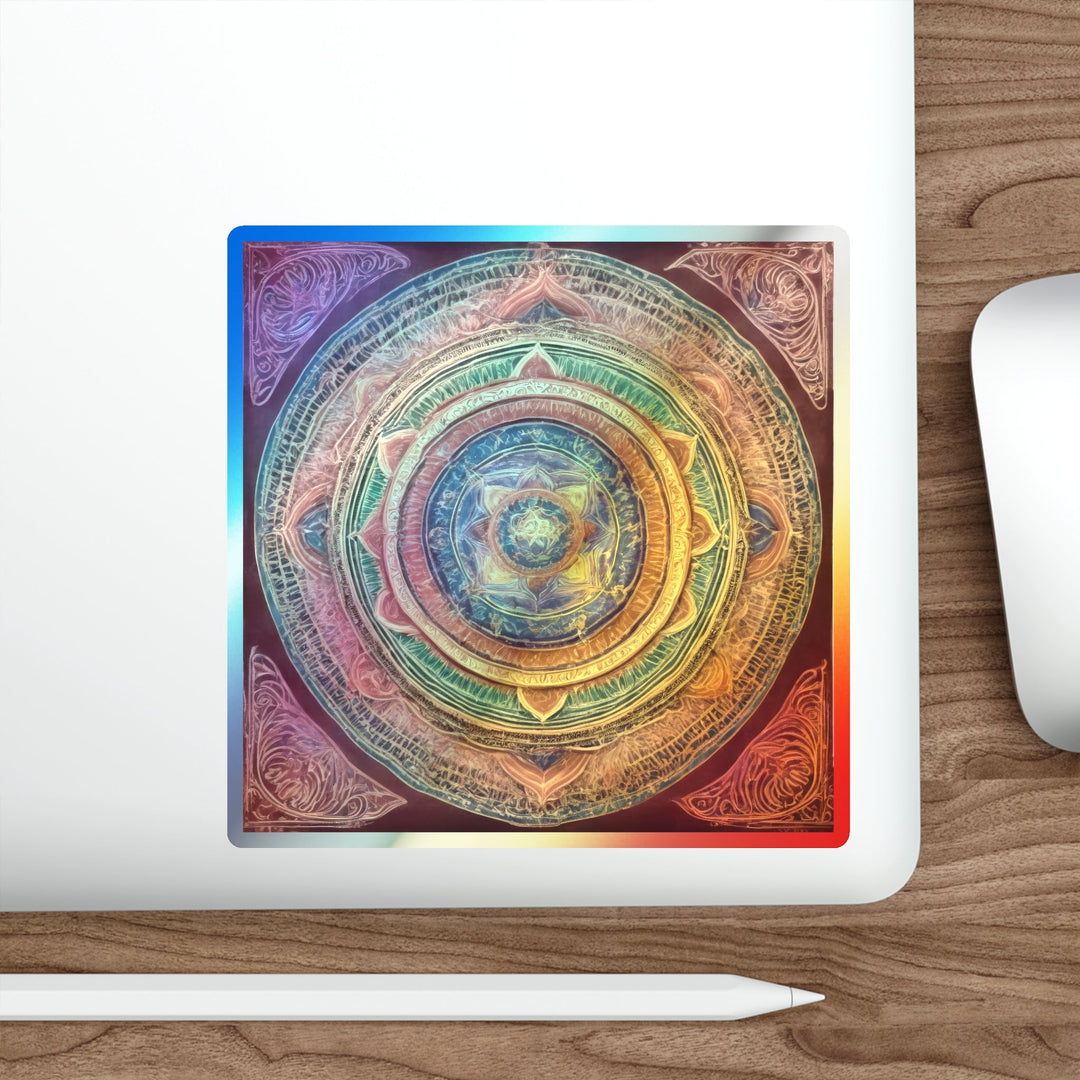 Vibrant Mandala Essence - Holographic Die-Cut Sticker - Paper products - g(0D·IO) - 5" × 5" - Die-Cut - Holographic