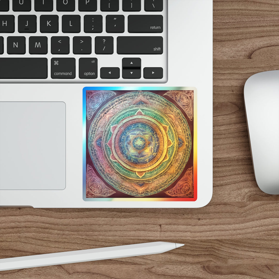 Vibrant Mandala Essence - Holographic Die-Cut Sticker - Paper products - g(0D·IO) - 5" × 5" - Die-Cut - Holographic