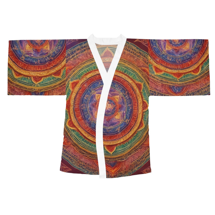 Vibrant Mandala Essence - Long Sleeve Kimono Robe - All Over Prints - g(0D·IO) - XS - White -