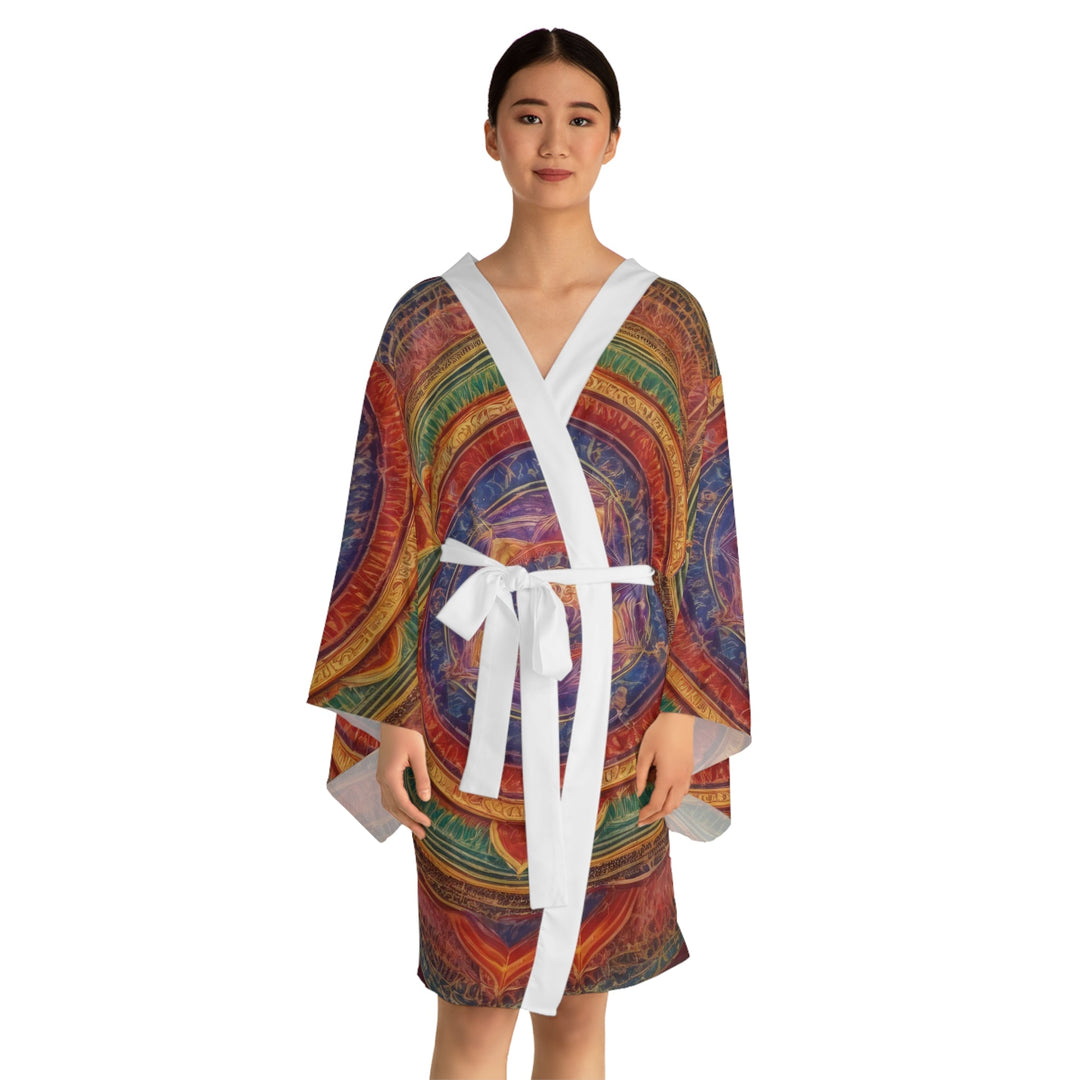 Vibrant Mandala Essence - Long Sleeve Kimono Robe - All Over Prints - g(0D·IO) - XS - Black -